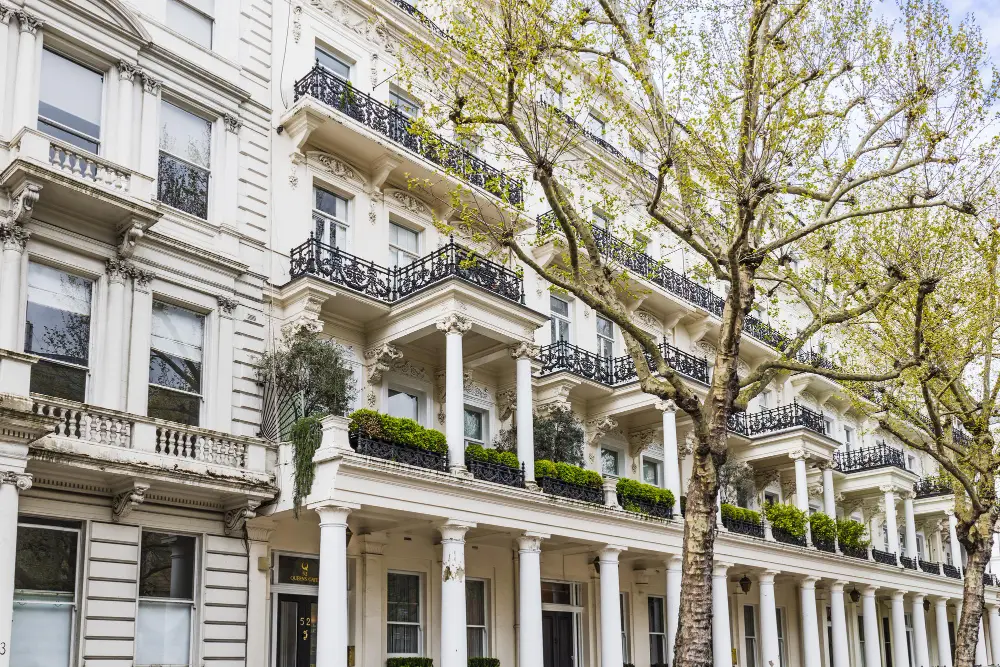 Elegant white london townhouses classic british architecture