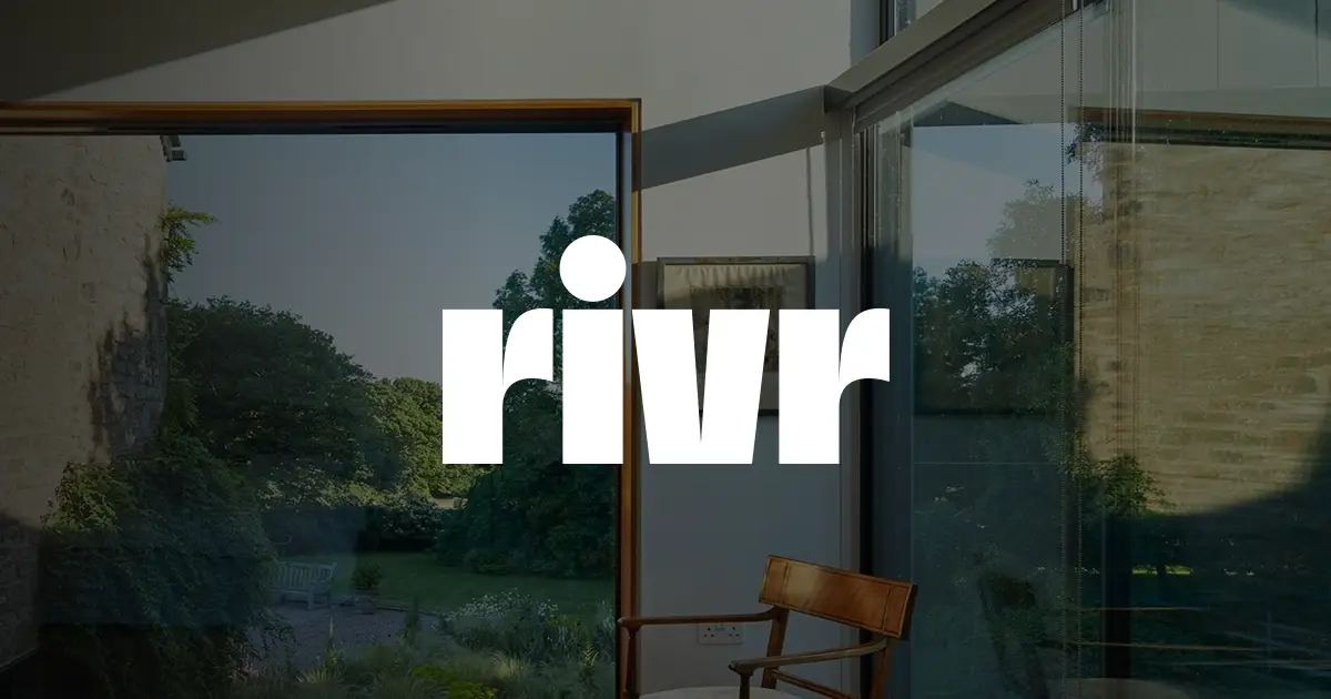 Rivr logo stylish home interior background 