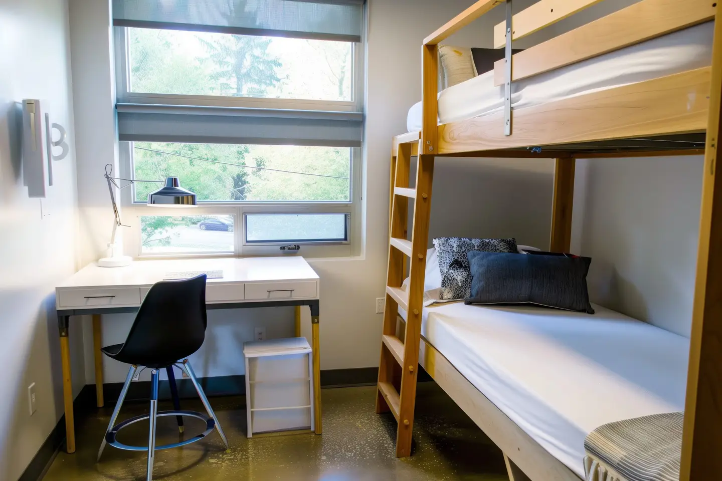 Loft bed with desk clear workspace modern chair