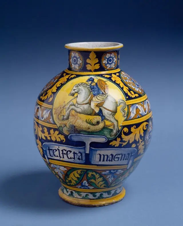 Hand-painted antique maiolica jar