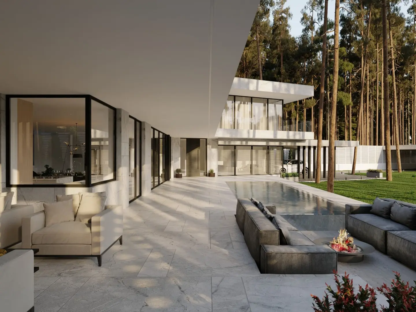 Contemporary house with an open terrace and pool