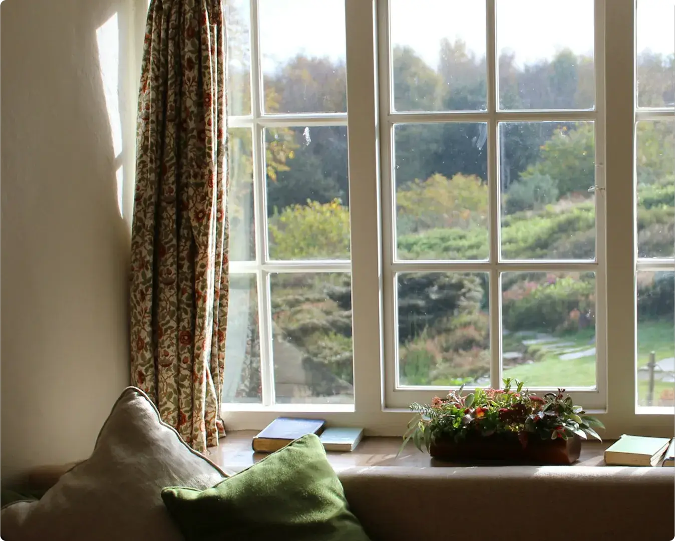 Window seat overlooking a garden